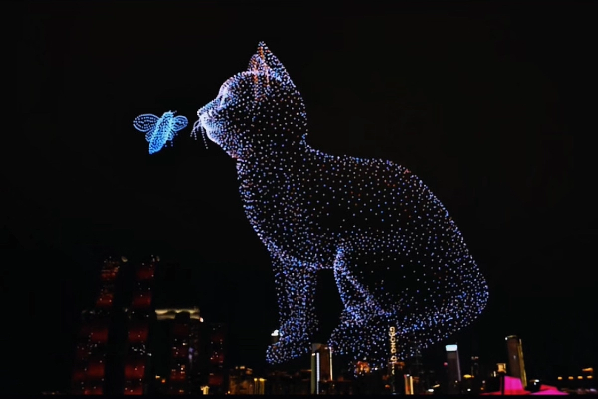 large scale outdoor drone show in dubai night sky