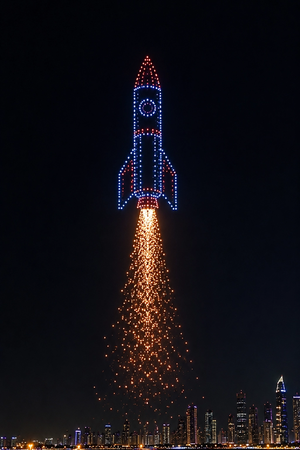 Pyro Drone Light Show displaying a rocket